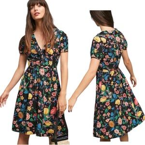 Anthropologie Maeve Women’s Bloedel Floral Butterfly Black Dress Size 6